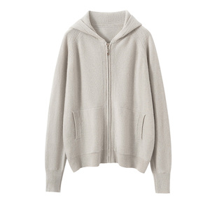 新款LP同款帽衫女100%纯山羊绒衫连帽外套羊毛衫拉链开衫宽松毛衣