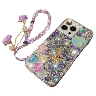 Luxury Rhinestone Mobile Phone Cases For iPhone 14 16 17 Pro Max iPhone16 Plus Beaded Straps Lanyard