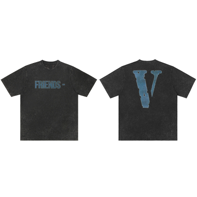 VLONE FRIENDS-系列牛仔贴布大LOGO印花 水洗短袖T恤 男女同款