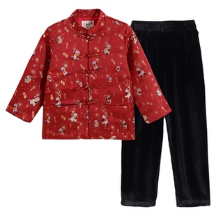 2026拜年服饭团记新中式熊猫唐装儿童套装男童女宝宝新年过年秋冬