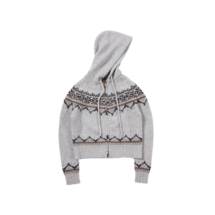 Cycle Document【100%纯羊毛】复古费尔岛提花连帽毛衣女针织开衫