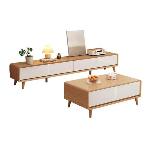 三梦落地电视柜小户型2025新款原木风电视柜客厅茶几电视机柜组合