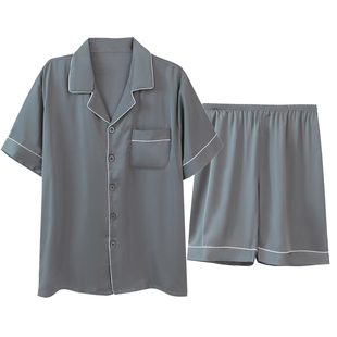男士睡衣夏款男款冰丝夏季丝绸缎薄款短袖短裤男生纯色家居服夏天