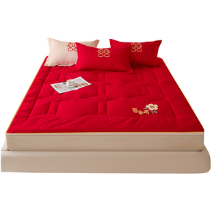 新婚红色婚庆床垫软垫家用卧室褥子垫被可折叠180x200cm双人被褥
