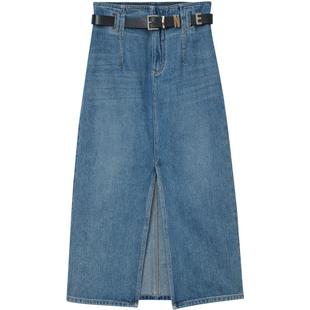 KBNE【商场同款】牛仔半身裙女2025春新款流行开叉裙子A字裙包裙