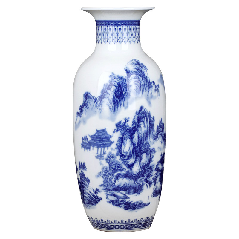 景德镇陶瓷器仿古青花瓷大花瓶摆件客厅富贵竹插花家居工艺装饰品