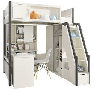 1.8米上床下桌组合床小户型儿童床高低床上下铺带书桌衣柜一体床