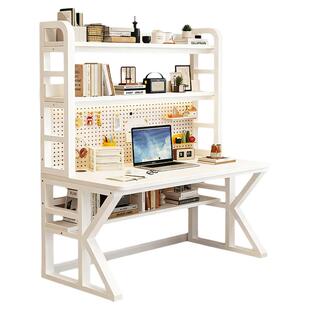电脑桌台式家用书桌书架一体带洞洞板学生学习写字桌子实木办公桌