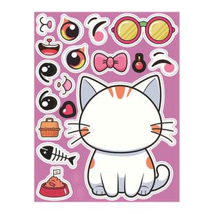 可爱小猫咪动物拼图贴纸儿童卡通趣味换脸益智手账装饰礼物贴画