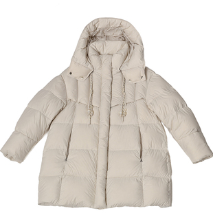 oo&vv保暖舒适连帽立领中长款甜美粉色羽绒服女25冬鸭绒上衣外套