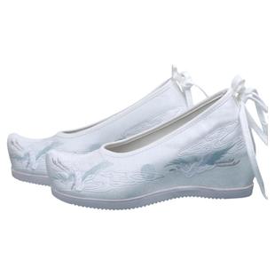 新款高跟汉服鞋女古风绣花鞋汉元素古装翘头弓鞋内增高民族风布鞋