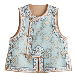 宝花奔鹿 ROCO国风新中式系列 人丝宋锦提花手工盘扣右衽斜襟马甲