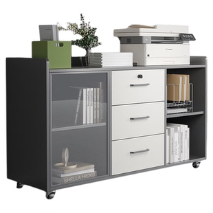办公室打印机柜文件柜办公区边柜侧柜茶水矮柜透明门可移动落地柜