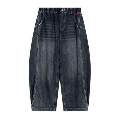 韩范复古做旧直筒宽松加绒牛仔裤