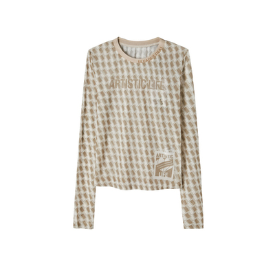 U/TI满版格纹修身打底长袖T恤女 百搭叠穿皮肤衣尤缇时尚春季新款