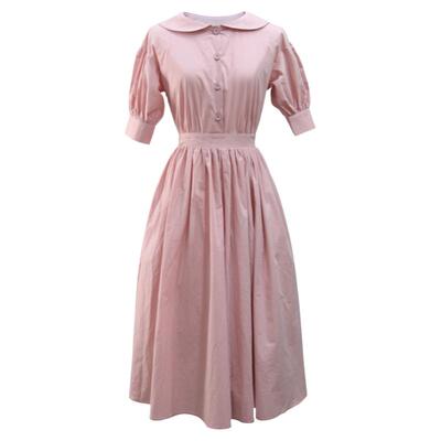 年代复古娃娃领减龄通勤连衣裙棉