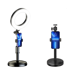 桌面美颜补光灯网红直播主播专用下巴灯可升降桌面圆盘环形灯方形灯拍照直播多功能桌面伸缩支架带补光灯