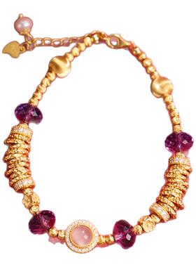 【925银】紫色星辰盘缠水晶手链淡水珍珠925银镀金镶嵌粉晶闺蜜款