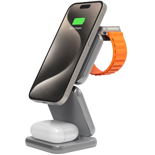 利乐普三合一无线充电器铝合金可折叠磁吸magsafe桌面支架适用苹果17手机airpods耳机iwatchS9手表充电座3in1