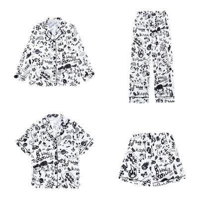 汝曼司男女同款冰丝黑白涂鸦睡衣