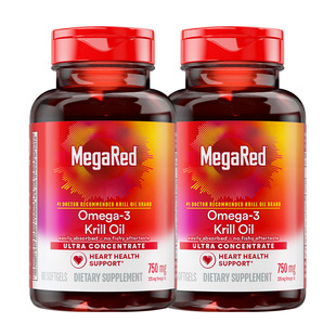 MegaRed脉拓南极精萃磷虾油750mg虾青素omega3软胶囊80粒x2瓶