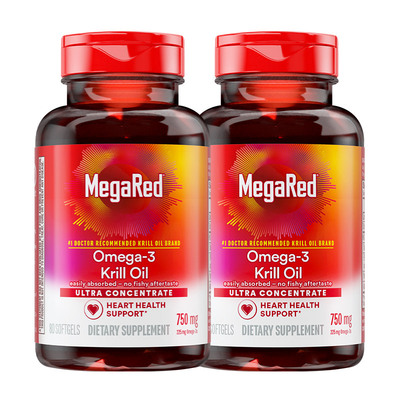 MegaRed/脉拓南极磷虾油750mg80粒omega3软胶囊2瓶装