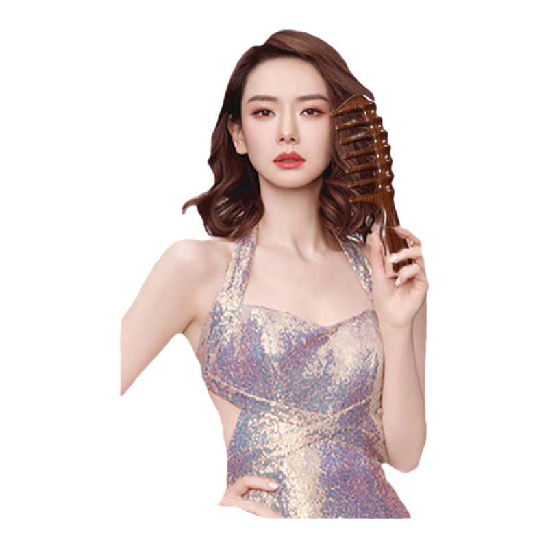 羊毛卷大齿梳子宽卷发梳烫发专用女士烫发后用的檀香木按摩头皮