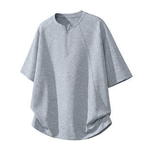 WASSUP高级感半拉链正肩t恤男cleanfit重磅短袖美式高街半袖上衣