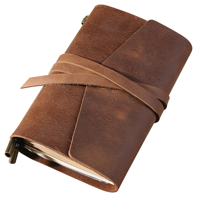 真皮旅行手工三折活页刻字笔记本