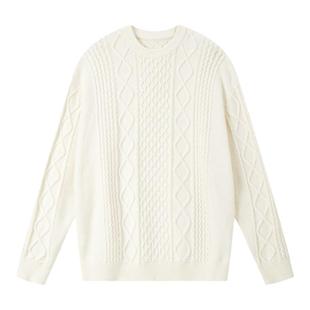 UPPER麻花慵懒风毛衣男女宽松加厚情侣白色内搭打底针织衫秋冬季