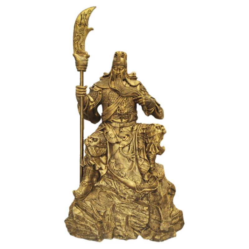 大型黄铜色坐像关羽铜像雕塑玻璃钢仿铜关公铸铜雕像酒店神像摆件