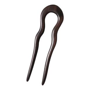 Zang又一雪 波浪u型木钗 檀木发钗黑檀绿盘头挽绾发中式简约簪子