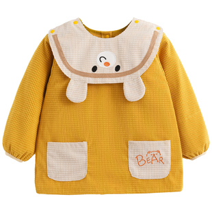 宝宝罩衣男童防水防脏反穿衣幼儿园吃饭衣秋冬弹力灯芯绒柔软围兜