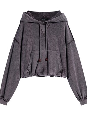 【棉】Desigual女式卫衣26秋冬新品毛边拼接花苞连帽短款外套
