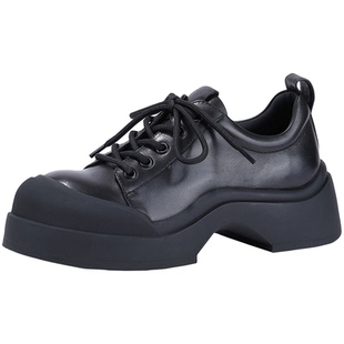 BellaLily2025冬季新款增高粗跟小皮鞋女透气单鞋牛皮JK制服鞋子