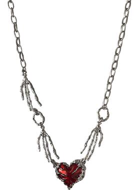 暗红爱心合金吊坠钛钢锁骨链女潮