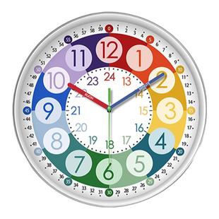 早教学习静音挂钟家用彩色墙面儿童静音卧室挂墙时钟免打孔石英钟