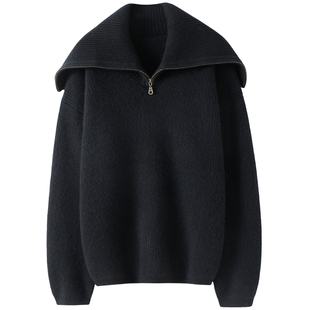 启超为之疯狂!〓绒+〓拉链大翻领粗针羊绒衫女纯羊绒毛衣2024冬