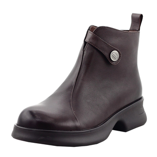 富丽2025冬季新款黑色牛皮短靴女粗跟侧拉链瘦瘦靴时尚百搭588-07