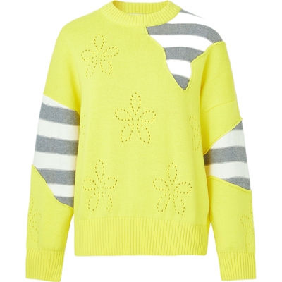 【秒杀】The World is Your Oyster 秋冬女拼接挑窿针织衫-JD