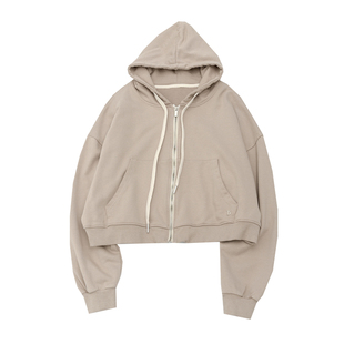 KNgs 春秋日系复古宽松学院风慵懒连帽短款开衫卫衣女外套