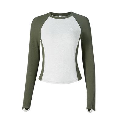 莱赛尔运动长袖修身罗纹撞色T恤