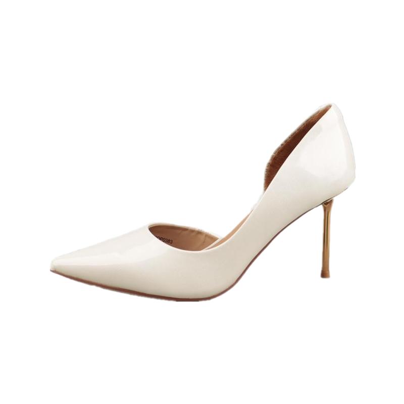 牛皮面羊皮里尖头超高跟侧空单鞋