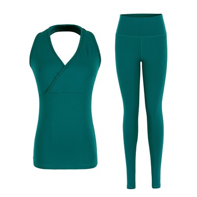 女人长裤瑜伽套装女子新款白色速干健身服背心女士无袖女性性棉感