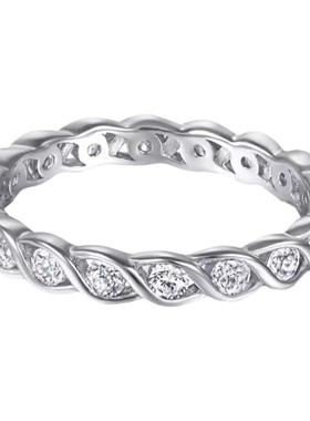 PT950铂金D色莫桑石微镶麻花间隔钻戒指小众时尚百搭简约设计感