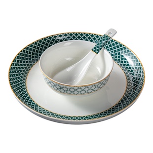 骨瓷高档酒店摆台餐具套装中式几何轻奢饭店特色创意宴会大厅包厢