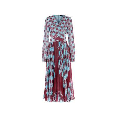 深红马赛克连衣裙显瘦长裙