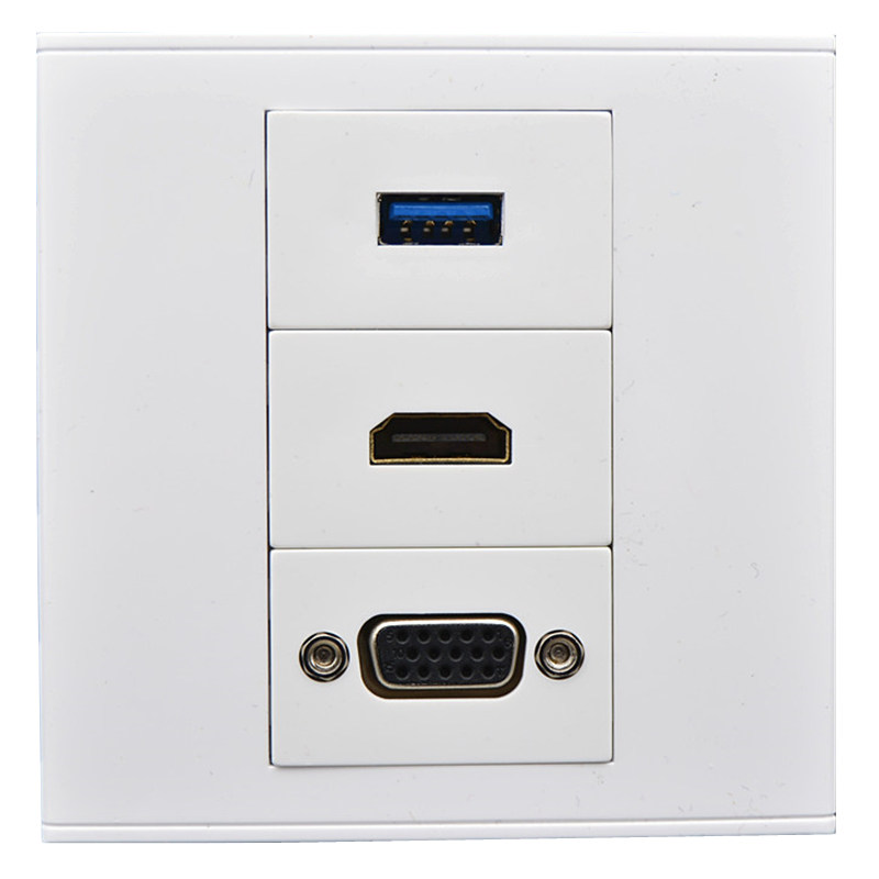 86型USB高清面板直插式3.0USB数据+VGA+2.0HDMI高清网络插座面板