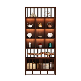 新中式博古架实木隔断式茶室展示柜客厅收藏柜现代简约收纳多宝格