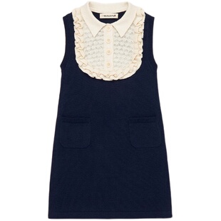 2024春夏新品MP系列男女童中性款领结短袖针织上衣花边连衣裙裙裤